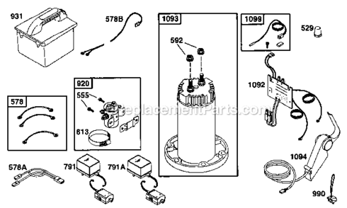 Electric Motor And Related Diagram and Parts List for BE2010-0124-99  Briggs and Stratton Engine